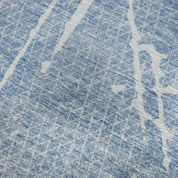 3' X 5' Blue And Ivory Abstract Washable Area Rug With UV Protection