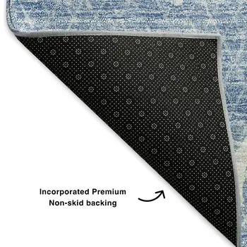 5' X 8' Blue And Ivory Abstract Washable Area Rug With UV Protection