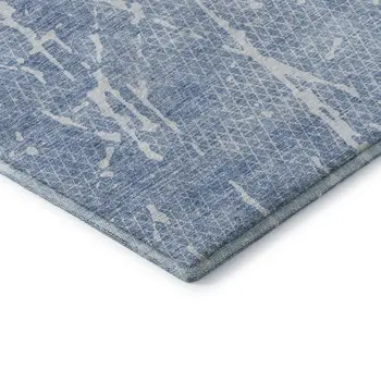 5' X 8' Blue And Ivory Abstract Washable Area Rug With UV Protection