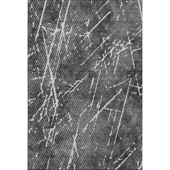 3' X 5' Charcoal And Ivory Abstract Washable Area Rug With UV Protection
