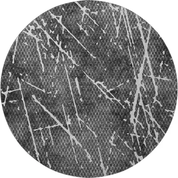 8' Charcoal And Ivory Abstract Washable Round Rug With UV Protection