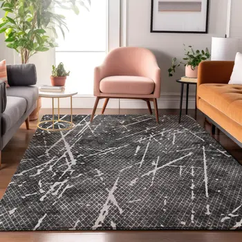 8' X 10' Charcoal And Ivory Abstract Washable Area Rug With UV Protection