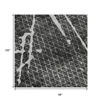 8' X 10' Charcoal And Ivory Abstract Washable Area Rug With UV Protection