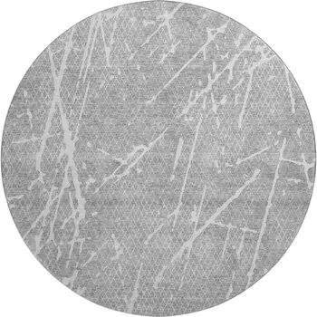 8' Gray And Ivory Abstract Washable Round Rug With UV Protection