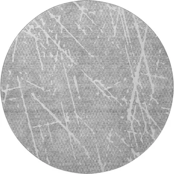 8' Gray And Ivory Abstract Washable Round Rug With UV Protection
