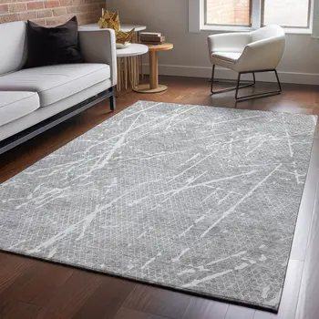 8' X 10' Gray And Ivory Abstract Washable Area Rug With UV Protection