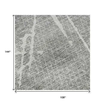9' X 12' Gray And Ivory Abstract Washable Area Rug With UV Protection