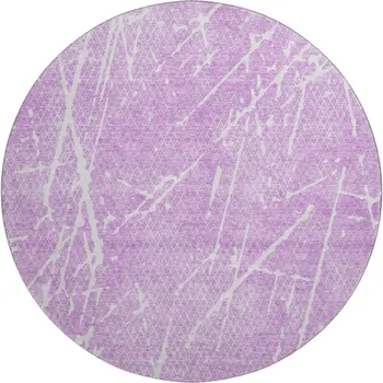8' Lilac And Ivory Abstract Washable Round Rug With UV Protection