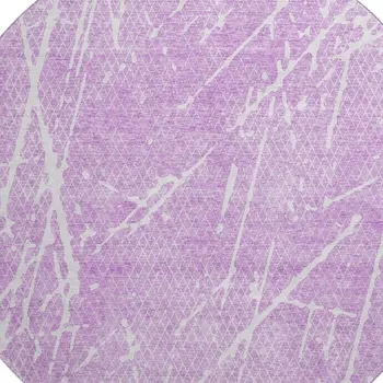 8' Lilac And Ivory Abstract Washable Round Rug With UV Protection