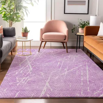 8' X 10' Lilac And Ivory Abstract Washable Area Rug With UV Protection