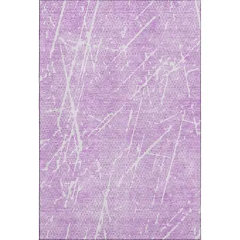 8' X 10' Lilac And Ivory Abstract Washable Area Rug With UV Protection