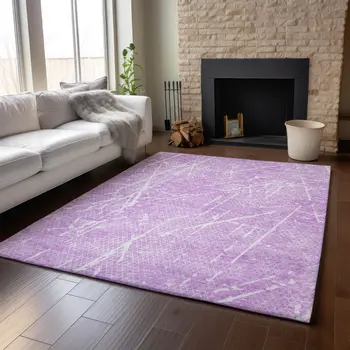 8' X 10' Lilac And Ivory Abstract Washable Area Rug With UV Protection