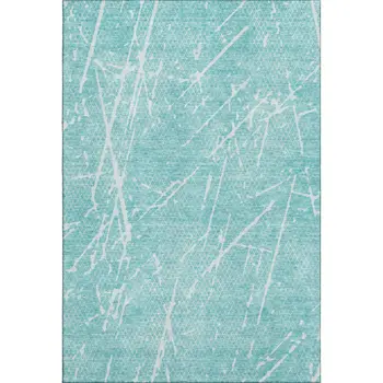 9' X 12' Teal And Ivory Abstract Washable Area Rug With UV Protection