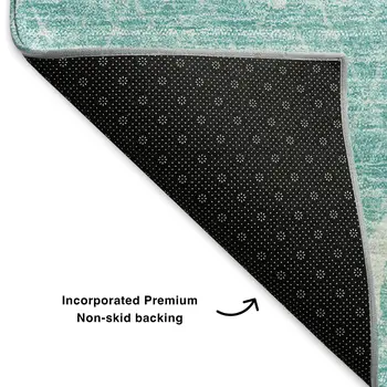 9' X 12' Teal And Ivory Abstract Washable Area Rug With UV Protection