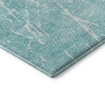 9' X 12' Teal And Ivory Abstract Washable Area Rug With UV Protection