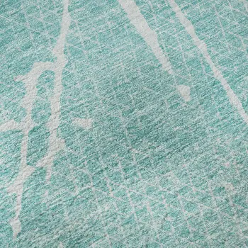 9' X 12' Teal And Ivory Abstract Washable Area Rug With UV Protection