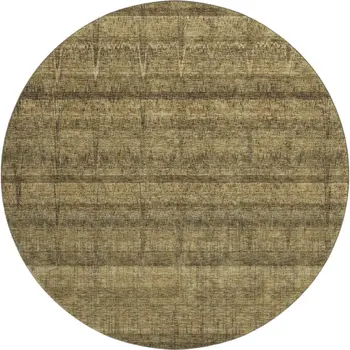 8' Brown And Beige Striped Washable Round Rug With UV Protection