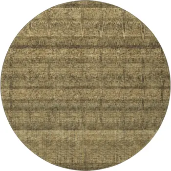 8' Brown And Beige Striped Washable Round Rug With UV Protection