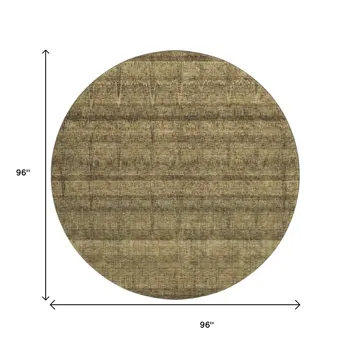 8' Brown And Beige Striped Washable Round Rug With UV Protection
