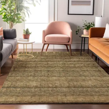 8' X 10' Brown And Beige Striped Washable Area Rug With UV Protection