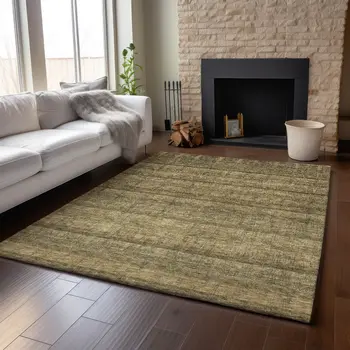 8' X 10' Brown And Beige Striped Washable Area Rug With UV Protection