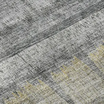 3' X 5' Gray Ivory And Gold Striped Washable Area Rug With UV Protection