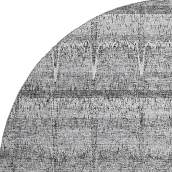 8' Gray Ivory And Gold Striped Washable Round Rug With UV Protection