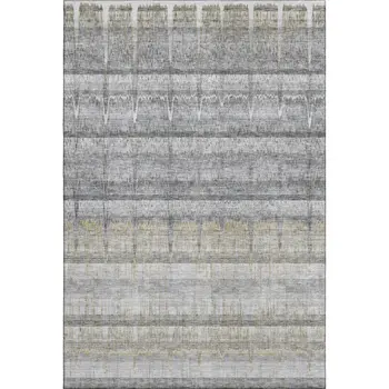 10' X 14' Gray Ivory And Gold Striped Washable Area Rug With UV Protection