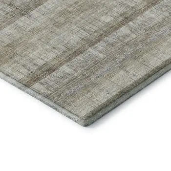 8' Taupe Gray And Beige Striped Washable Round Rug With UV Protection