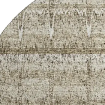 8' Taupe Gray And Beige Striped Washable Round Rug With UV Protection