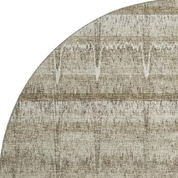 8' Taupe Gray And Beige Striped Washable Round Rug With UV Protection