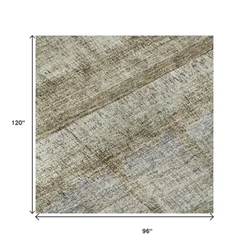 8' X 10' Taupe Gray And Beige Striped Washable Area Rug With UV Protection