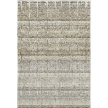 9' X 12' Taupe Gray And Beige Striped Washable Area Rug With UV Protection