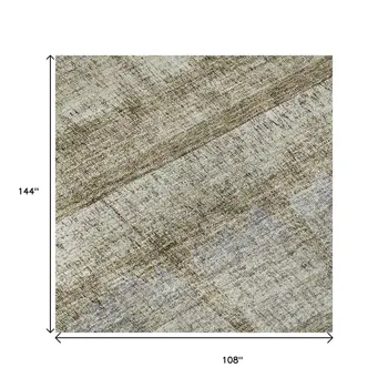 9' X 12' Taupe Gray And Beige Striped Washable Area Rug With UV Protection