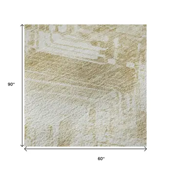 5' X 8' Beige And Ivory Chevron Washable Area Rug With UV Protection