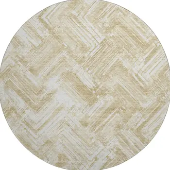 8' Beige And Ivory Chevron Washable Round Rug With UV Protection