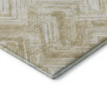 10' X 14' Beige And Ivory Chevron Washable Area Rug With UV Protection