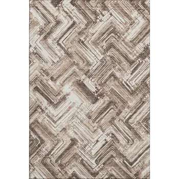 5' X 8' Brown And Ivory Chevron Washable Area Rug With UV Protection