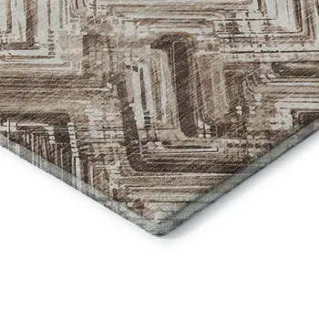 5' X 8' Brown And Ivory Chevron Washable Area Rug With UV Protection