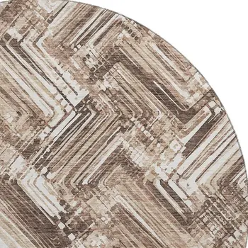 8' Brown And Ivory Chevron Washable Round Rug With UV Protection