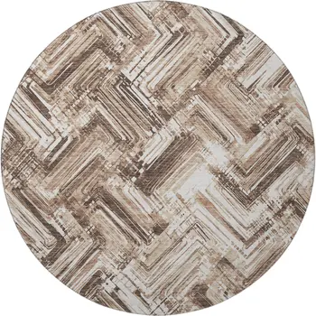 8' Brown And Ivory Chevron Washable Round Rug With UV Protection