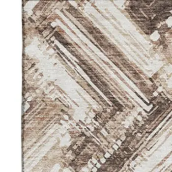 8' X 10' Brown And Ivory Chevron Washable Area Rug With UV Protection