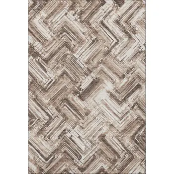 9' X 12' Brown And Ivory Chevron Washable Area Rug With UV Protection