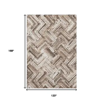 10' X 14' Brown And Ivory Chevron Washable Area Rug With UV Protection