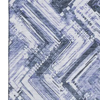 3' X 5' Blue And Ivory Chevron Washable Area Rug With UV Protection
