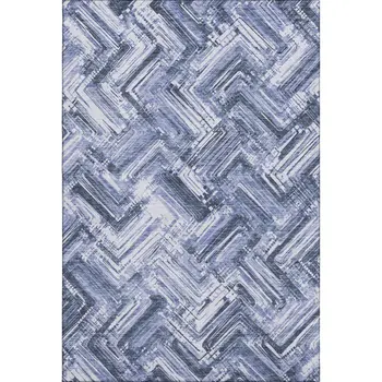 5' X 8' Blue And Ivory Chevron Washable Area Rug With UV Protection