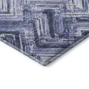 5' X 8' Blue And Ivory Chevron Washable Area Rug With UV Protection