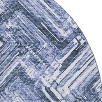 8' Blue And Ivory Chevron Washable Round Rug With UV Protection