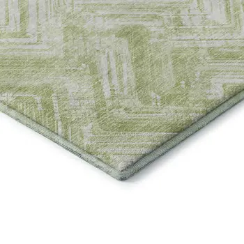 3' X 5' Green And Ivory Chevron Washable Area Rug With UV Protection