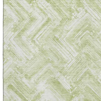 3' X 5' Green And Ivory Chevron Washable Area Rug With UV Protection